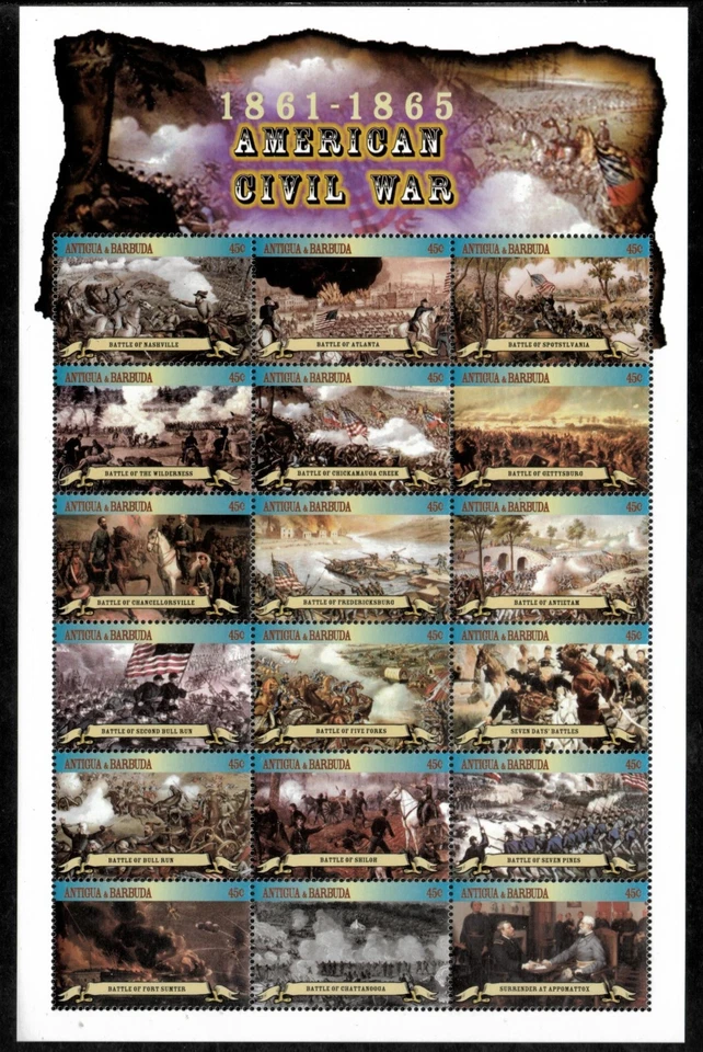 Antigua 2001 - American Civil War - Sheet of 18 Stamps - Scott #2538 - MNH - Image 1 of 1