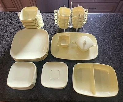 MCM BROOKPARK Melamine Dinnerware Set, Service For 8 (missing 1 Plate) Yellow - Image 1 of 4