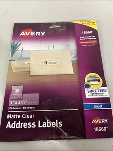 Avery 18660 Matte Clear Easy Peel Address Labels, Inkjet, 1 x 2 5/8, 300/Pack - Picture 1 of 2