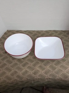 (2) Corelle Schalen mit rotem Rand quadratisch & rund - Bild 1 von 7