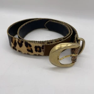 Vintage Elite Womens M Belt Cowhide Leather Animal Print Gold USA Western Brown - Picture 1 of 6