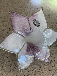 Genuine Italian Flower Blown Glass White & Purple Orchid Sculpture Vase - Picture 1 of 10