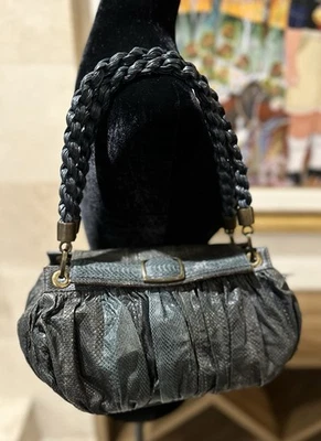 R Y Augousti Bolso de Cuero Trenzado Piel de Serpiente Pitón Verde Cartera Correa Trenzada Grande Foto 1 de 4