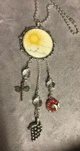 Car Charm Rearview Mirror -Sun Nature Theme Dangle Charms & Quartz - Picture 1 of 3