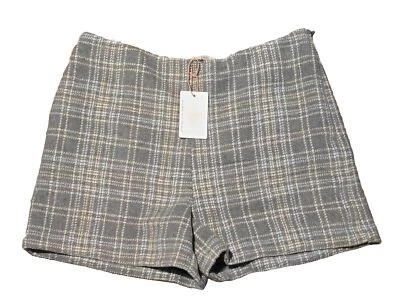 Шорты в клетку Skies Are Blue LA Glen серые коричневые кремовые размер L с подкладкой сбоку на молнии  - Изображение 1 из 4