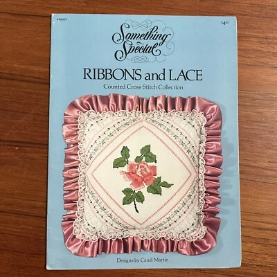 VTG 1983 CRAFT HOW TO BOOKLET RIBBONS & LACE COUNTED CROSS STITCH PILLOWS - Image 1 of 3