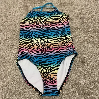 OP Niños Niñas Arco Iris Estampado Leopardo Correa Cruzada Forrado 1 Pieza Traje de Baño - Talla 7/8 Foto 1 de 3