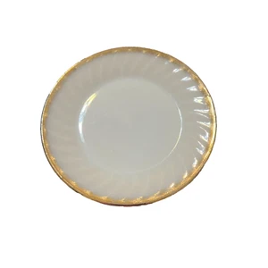 Fire King Oven Ware White Swirl Salad Luncheon Plate With Gold Trim USA 7.75" - Picture 1 of 4
