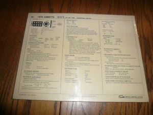 Chevrolet Corvette 1970 Sun Service System Chart 350 350 HP - Formulario 690-700-062 - Imagen 1 de 2