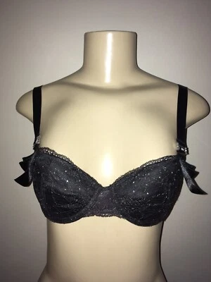 Sujetador push up La Senza 32B superpuesto de encaje con pedrería negro nuevo sin etiquetas  Foto 1 de 4