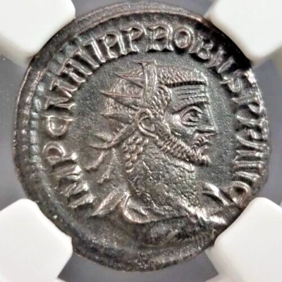 Probus Roman Empire NGC AU Aurelianianus Soldier Spear Branch Sphere Clementiate - Image 1 of 4