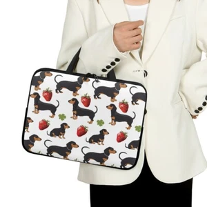 Red Strawberry And Black Dog 10-17" Laptop Bag Sleeve Carry Case Cover Notebook - Picture 1 of 9