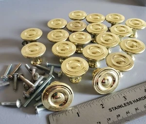 Set 20 Cupboard Brass Knobs w/ Screws Kitchen Cabinet Door Pulls Handles 1" - Picture 1 of 4