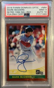 Mark McGwire 2018 Panini Donruss Optic Retro 1984 Signature Red 3/15 PSA 9 MINT