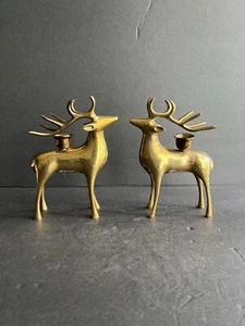 Pottery Barn Set Of 2 Brass Reindeer Candle Holders READ - Picture 1 of 18