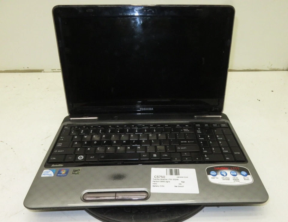 Portátil Toshiba Satellite L755-S5248 Intel Pentium B940 8 GB Ram sin disco duro ni batería Foto 1 de 4