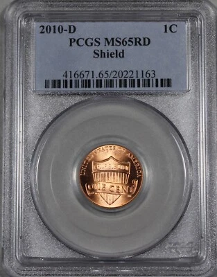 2010 D LINCOLN CENT PENNY UNION SHIELD PCGS MS65RD COIN CERTIFICATE # 20221163 - Image 1 of 2