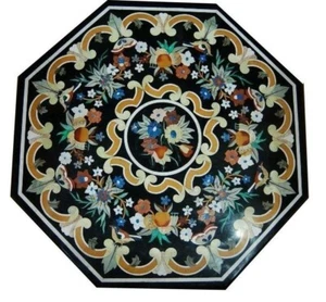 36" Modern Black Marble Inlay Coffee Table Design Semi Precious Inlay Art Decors - Picture 1 of 8