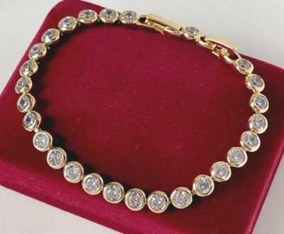 Luxus Armband Tennis Zirkonia Kristalle Rolled Gold 14K vergoldet Damen 18-19cm - Bild 1 von 4