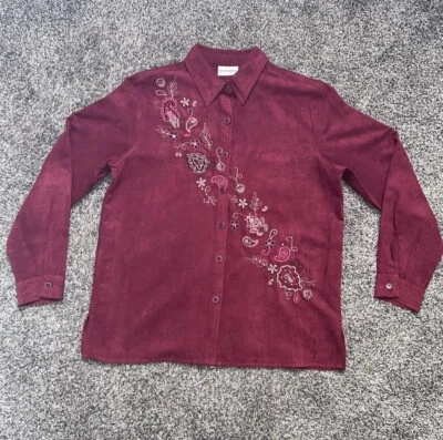 Винтажный Breckenridge 1 X пейсли цветочный вышитый искусственной замши рубашка бордовый воротник - Изображение 1 из 4