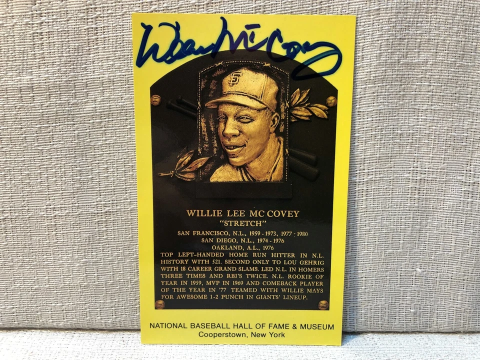 Willie McCovey Signed Autographed Gold Hall of Fame Plaque HOF Postcard Card JSA - Image 1 of 3