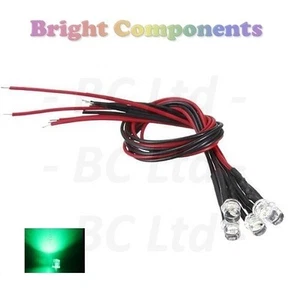10 x Pre-Wired Green LED 5mm Flat Top : 9V ~ 12V : UK Seller - Picture 1 of 1