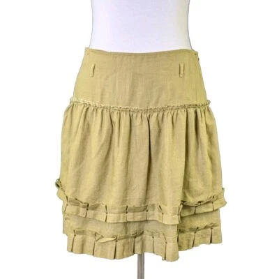 Cynthia Steffe Linen Pleated Skirt Tiered Olive Green Lined SIZE 4 - Image 1 of 4