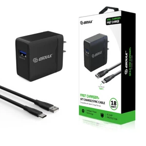 18W QC3.0 Wall Charger & 5ft Cable For Type-C In Black - Picture 1 of 4