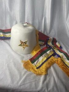 Massonica Regalia Ordine della Stella d'Oriente Bianco Fez & Fascia, Taglia 8 - Foto 1 di 9