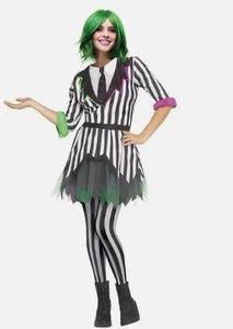 Miss GHOSTLY GAL Costume Halloween Beetlejuice Style Fancy Dress Womans Ladies - Picture 1 of 2
