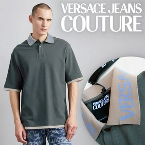 NP~230€ VERSACE Poloshirt S/M, grün-grau, Kragen Logo, Polohemd, 2-Layer Effekt - Bild 1 von 22