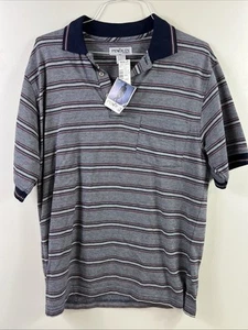 NEW Vintage Penguin Sport L 80s 90s Black White Stripe Short Sleeve Polo Shirt - Picture 1 of 10