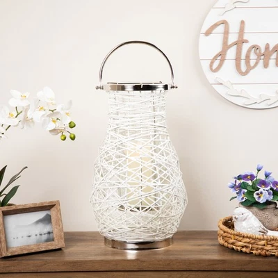 Northlight 18.5" Moderno Blanco Tejido Hierro Pilar Vela Linterna Vidrio Huracán Foto 1 de 4