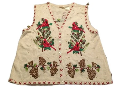 Women's Vintage Bobbie Brooks Festival Sweater Vest Tree Birds Cottagecore 14/16 - Image 1 of 4