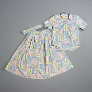 80s NAPA VALLEY Womens Skirt (12) Blouse (MED) Gardencore Whimsy 100% Cotton - Picture 1 of 11