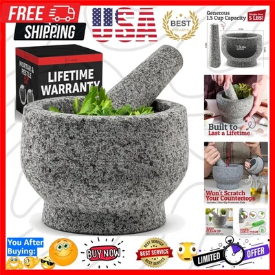 Juego de mortero y mortero de granito natural - Perfecto para moler especias y hierbas Foto 1 de 4