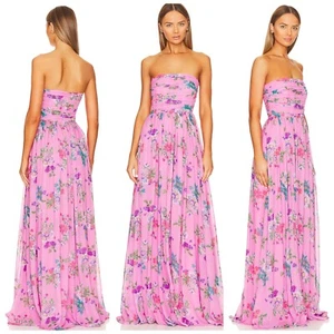 Sau Lee Camille Pink Floral Chiffon Strapless Gown Maxi Dress Size US 12 - Picture 1 of 13
