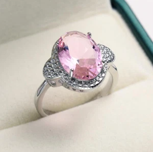 Dazzling Oval Cut Pink Topaz Gemstone Silver Rings Size 6~10 Holiday Gift Women - Picture 1 of 5