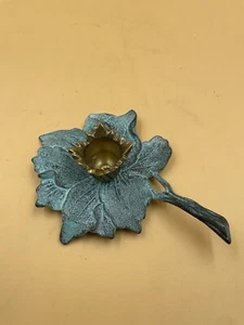 Vintage Andrea by Sadek Brass Metal Maple Leaf Candle Holder + Handle 6.25" - Picture 1 of 6