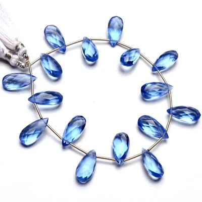 Light Blue Tanzanite Color Quartz 15x7mm Size Faceted Pear Briolette 7" Strand - Image 1 of 4