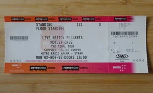 MOTLEY CRUE Alice Cooper THE FINAL TOUR Ticket METRO ARENA NEWCASTLE U.K. 2015 - Bild 1 von 2