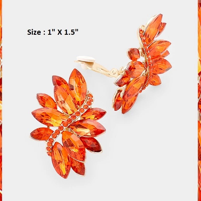 Pendientes de clip de cristal de cóctel hojas largas racimo boda novia graduación tachuela Foto 1 de 1