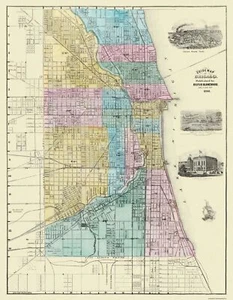 Mappa storica della città - Chicago Illinois Plat - Blanchard 1869 - 23 x 29,63 - Foto 1 di 20