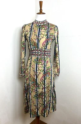 Vtg 60s GOLDWORM Merino Wool Dress XS/S Mod Midi Floral AOP Italy *See Notes - Image 1 of 4