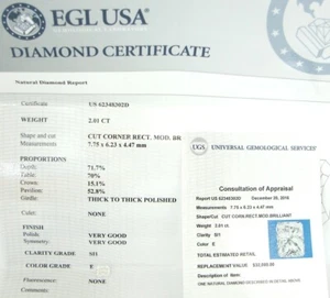 2.01 CT RADIANT CUT DIAMOND CERTIFIED E SI1 NATURAL $32,080.00 - Picture 1 of 3