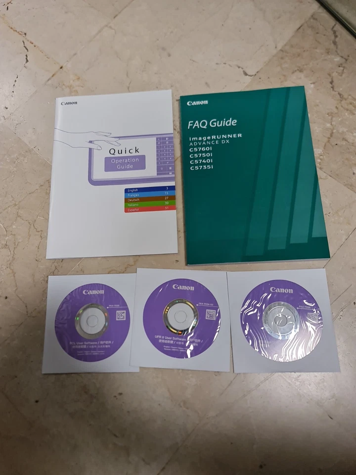 MANUALE + DRIVER SOFWTARE 3 CD CANON ADVANCE dx C5760I C5750i C5740i C5735i - Immagine 1 di 4