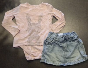 Girls 12-18 months cute bunny vest Top denim Skirt outfit set bundle Next d - Picture 1 of 7