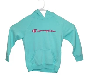 Champion Athletic Wear Youth Girls Boy Sz Large Hooded Sweatshirt Teal Pink - Picture 1 of 9
