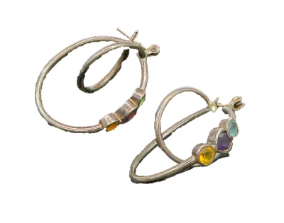 925纯银复古黄玉紫水晶和黄水晶环状耳环EG11412 — 第 1/4 张图片