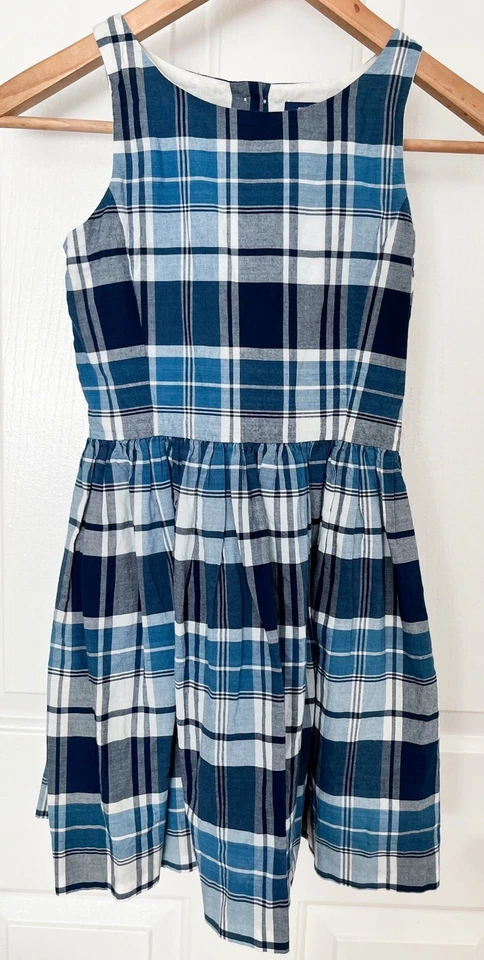 EUC! Polo Ralph Lauren BLUE Girls Fit-&-Flare Plaid Check Oxford Dress Sz 10 - Image 1 of 4